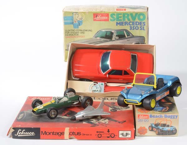 Schuco: Schuco, Bundle 3 Cars + 1 Plane, W.-Germany, mixed construction, please inspect, C 2+/2-