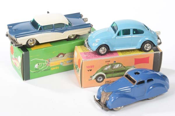 Schuco + Nutz: Schuco + Nutz, 2 Micro Racer + 1x Schuco Sedan Car, tin, box, 2x C 1, 1x C 2-