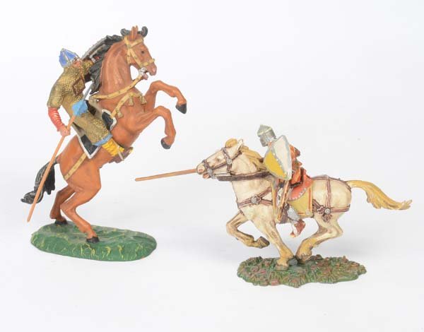Elastolin: Elastolin, 2 Norman Horsemen, W.-Germany, plastic, painting 2, C 1-