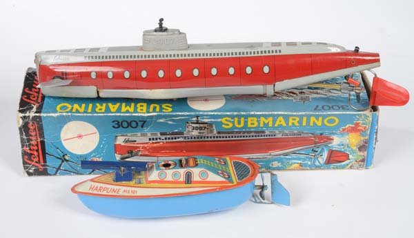 Seidel: Seidelm Schuco bundle, W.-Germany, harpoon boat, Submarino, tin, mixed construction, 1x clockwork ok, box C 3+, rare, C 2/2-