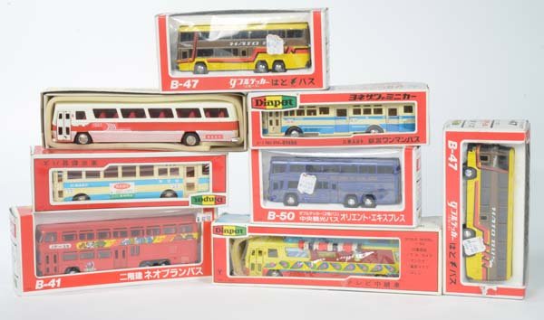 Yonezawa: Yonezawa, 8 Buses, Japan, diecast, min. paint d., box C 2+, C 1/2