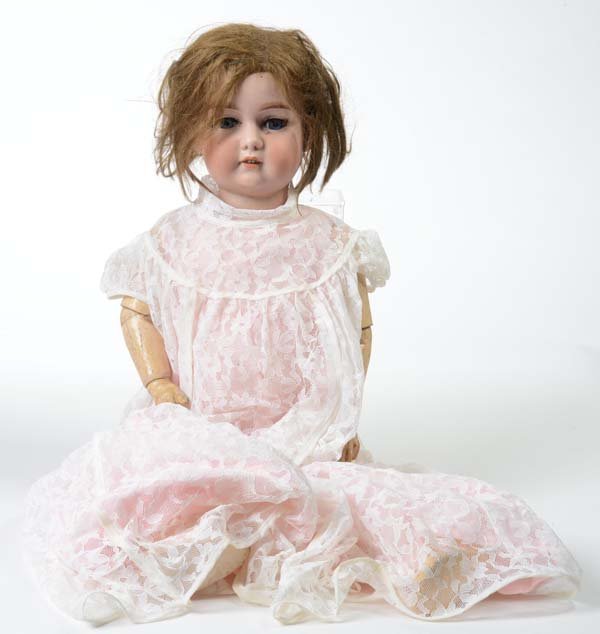 Doll with Head out of Porcelain marked A 13 M: Doll with Head out of Porcelain marked A 13 M, Germany prewar, blue sleeping eyes, 4 teeth above, head loose, dollar Body(used)