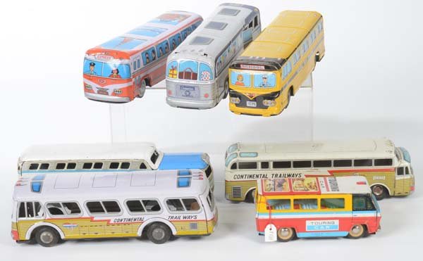 Cragston a.o.: Cragston a.o., 7 Buses, USA, Japan, tin, mixed condition, C 1-4