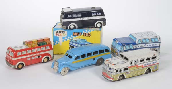 Joustar a.o.: Joustar a.o., 5 Buses, tin, clockwork ok, min. paint d., C 1/3-