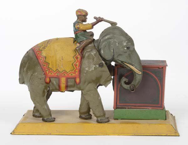 Ebul: Ebul, Elephant with Barrel Organ/Drive Model, Germany pw?, tin, funct. and music ok, partially paint d., C 2+
