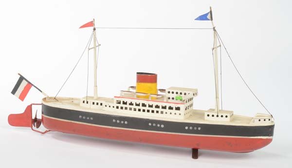 Arnold: Arnold, Steam BOat, W.-Germany, tin, clockwork ok, hull repainted, masts replaced
