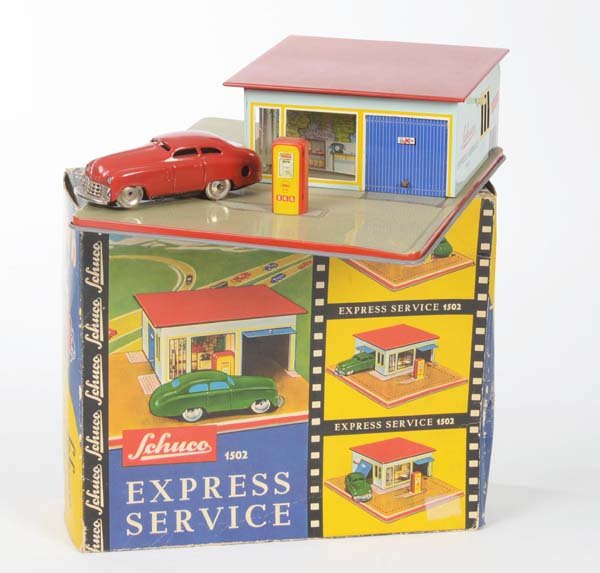 Schuco: Schuco, Express Service+Mirako Car 1001, W.-Germany/US Z. Germany, tin, clockwork ok, box C 1-, C 1