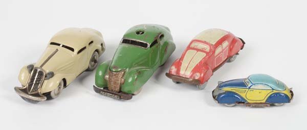 Schuco: Schuco, Fischer, Patent Car, 3000, VW+sedan car, US. Germany, Germany pw, tin, clockwork 3x ok+1x defective, partially paint d., C 2-/3