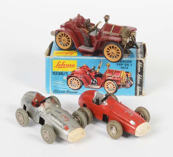 Schuco: Schuco, 3 Micro Racer, W.-Germany, tin, clockwork ok, part. paint d., box C 2, C 1-/3