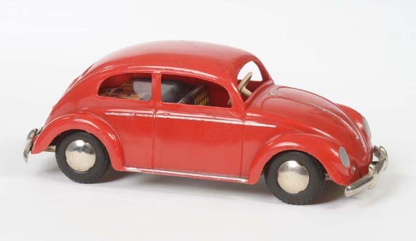 Arnold: Arnold, VW Beetle, W.-Germany, plastic with tin bottom, friction ok, 1 crack in window frame+roof, otherwise in good condition, C 2