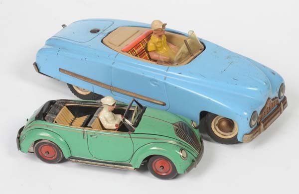 Kellermann: Kellermann, Cabrio Super + Sedan Car, US Z. Germany, tin, clockwork ok, paint d., Beetle C 2-, Cabrio C 3-