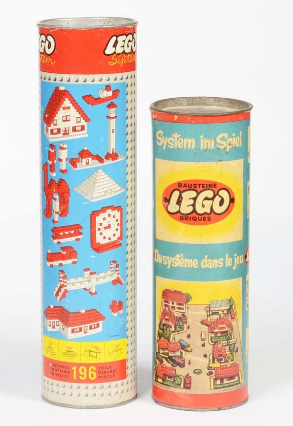 Lego: Lego, 2 Cans with 196/169 Stones, Denmark, box C 2+ / 2-, C 2