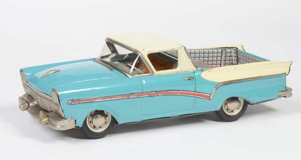 Joustra: Joustra, Pick Up 1957, France, tin, friction ok, partly paint d., chrome faded, flag or the like missing, C 2