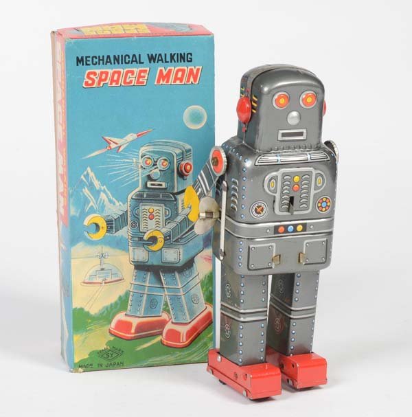 Yoshiha: Yoshiha, Walking Robot, Japan, tin, clockwork ok, min. paint d., box C 1, C 1-2