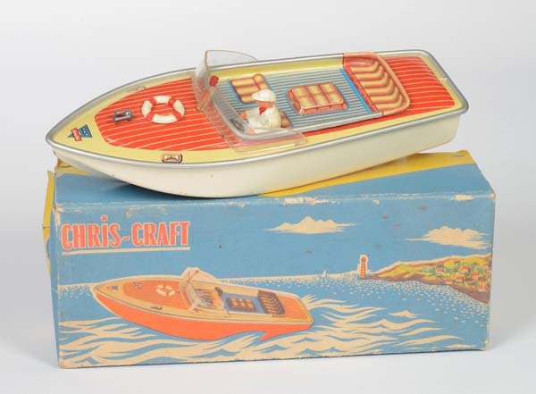 Arnold: Arnold, Boat Chris Craft, France, tin, function not checked, min. paint d., box C 2, screw propeller glued, C 2