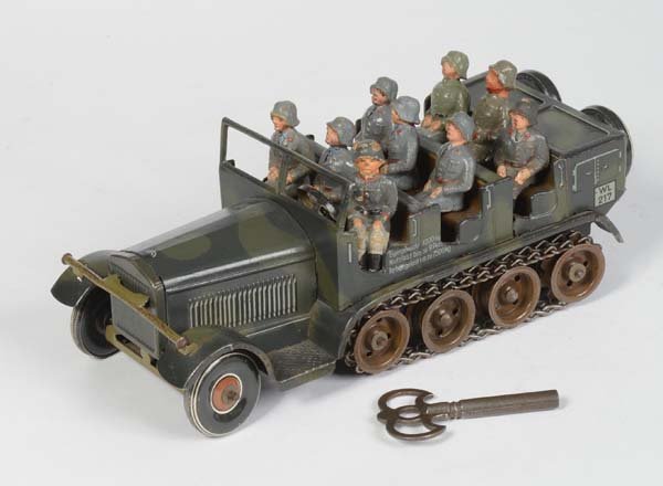 Tipp&Co: Tipp&Co, Halftrack with Crew, Germany pw, tin, clockwork ok, min. paint d., front seat: severe paint d., otherwise good, C 2+