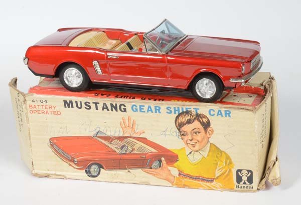 Bandai: Bandai, Ford Mustang, Japan, tin, bat. drive: engine works - no drive, min. paint d., box C 4, C 2+