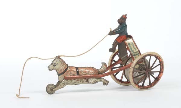 Stock: Stock, Dog's Carriage with Monkey, Germ.pw, tin, min. paint d., toy to pull, C 2