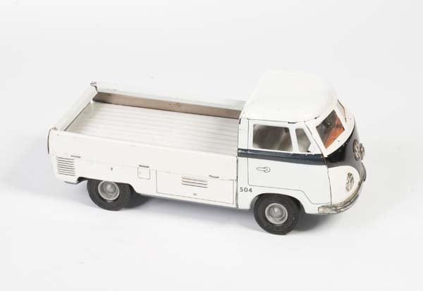 Lemy: Lemy (TippCo Replica), VW Bus Platform Truck, Mexico, tin, friction stiff, min. paint d., front number plate missing, otherwise good