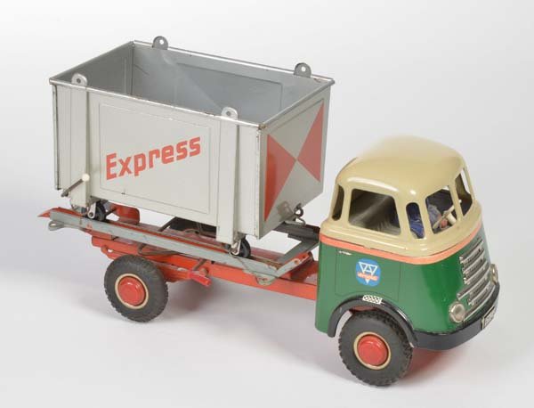 Arnold: Arnold, Container Truck, W.-Germ., tin, friction ok, min. paint d., C 1-2