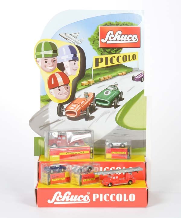 Schuco Ladenaufsteller: Schuco, Adcertising Display with 5 Models (4x in box), diecast, reproduction, C 1