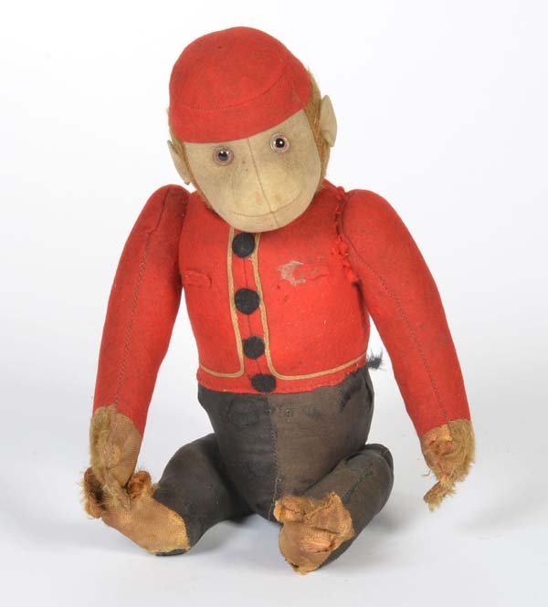 Steiff, Affe "Yes No": Steiff, Monkey "Yes No", W.-Germany, clothes slightly broken + dirty, 1 arm slightly torn off, otherwise good condition C 2-3