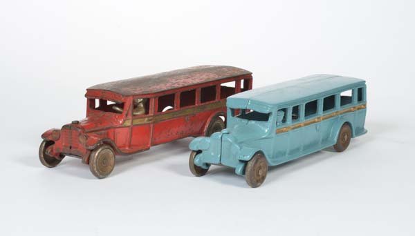 2x Cast Iron Bus: 2x Cast Iron Bus, USA, part. paint d., C 2+/3+
