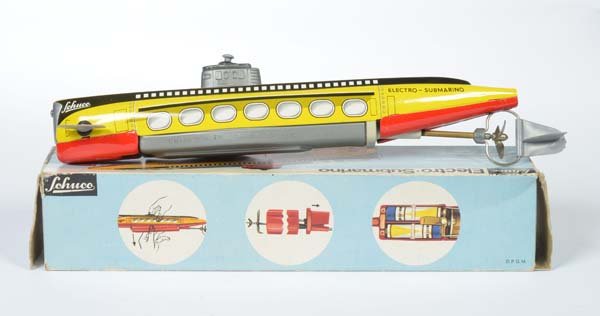 Schuco, U-Boot "Submarino Electro": Schuco, "Submarino Electro", W.-Germany, tin, drive not checked, box C 2- (1 flap loose), C 2+