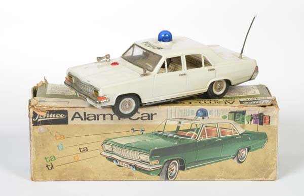 Schuco, Alarmcar Opel: Schuco, Alarmcar Opel, tin, drive not checked, min. paint d., chrome tarnished, box C 2-3, C 2