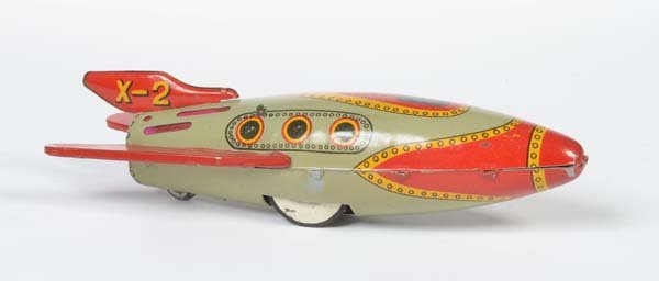 Masudaya Space Rocket: Masudaya, Space Rocket X2, Japan, tin, friction ok, min. paint d., C 2+