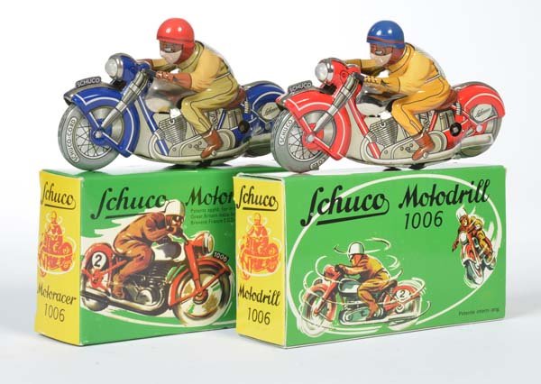 Schuco Motorbikes: Schuco, 2 Motorcycles 1006, Replicas, tin, cw ok, box C 1, C 1