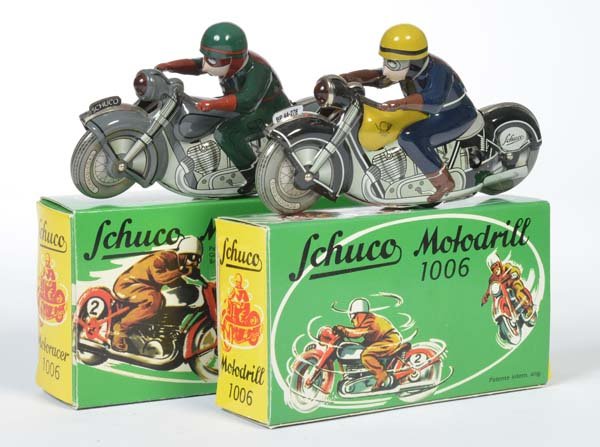 Schuco Motorbikes: Schuco, 2 Motorcycles 1006, Replicas, tin, cw ok, box C 1, C 1