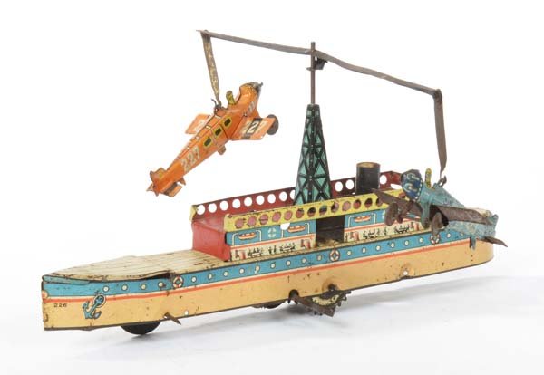 Kellermann, Schiff mit Flugzeugen: Kellermann, Ship with Planes, Germany pw, tin, cw ok, paint d., 1 chimney missing