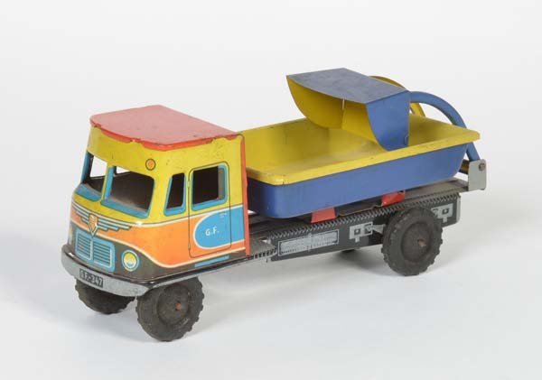 Fischer, Pennytoy LKW mit Schaufel: Fischer, Pennytoy Truck with Shovel, tin, without drive, min. paint d., C 2+