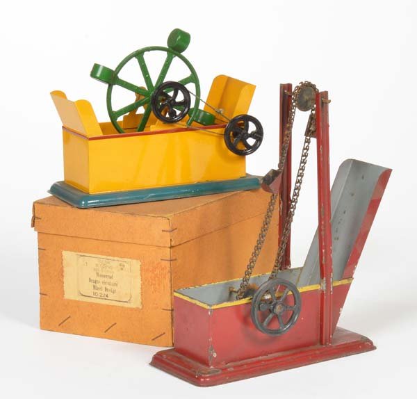Bing, Wasserrad (neuwertig in Okt) + Schoepfrad: Bing, Water Wheel (mint condition in original box) + Bucket Wheel, tin, C 1/3+