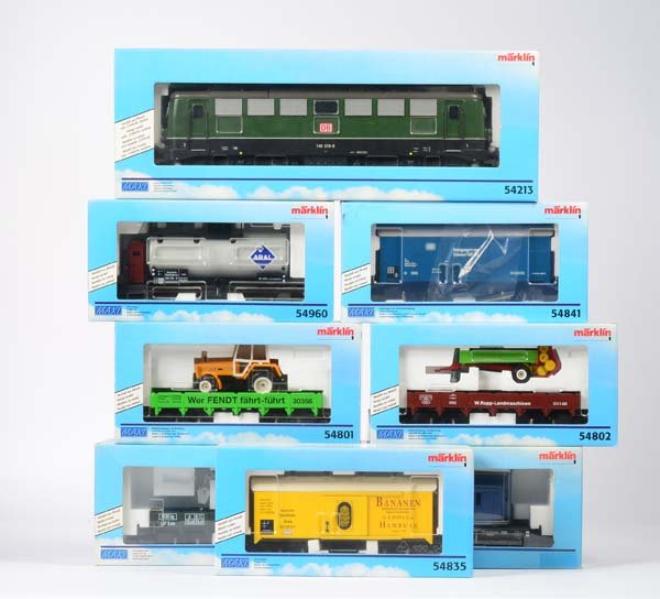 Marklin, Konvolut Lok + 7 Waggons "Maxi": Marklin, Bundle Loco + 7 Wagons "Maxi", W.-Germany, new gauge 1, box C 1-, C 1