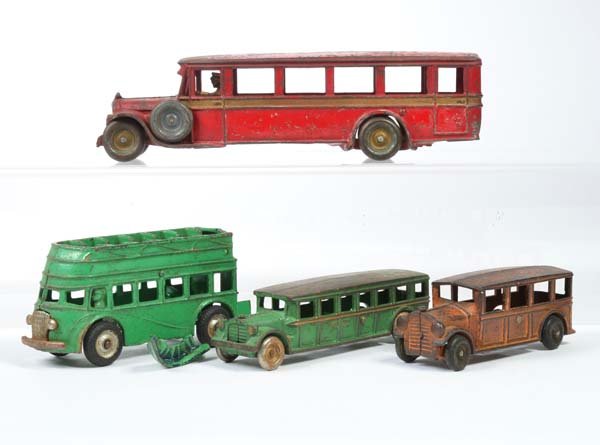 Arcade, 4 Busse: Arcade, 4 Buses, USA, cast iron, severe paint d., very decorative, C 3-4