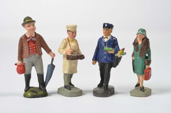 Elastolin u.a., 3 Eisenbahnfiguren + Bauer (1 of 1)