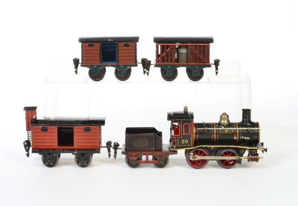 Marklin, Lok 1030 mit Uhrwerk + 3 Gueterwagen (1 of 1)