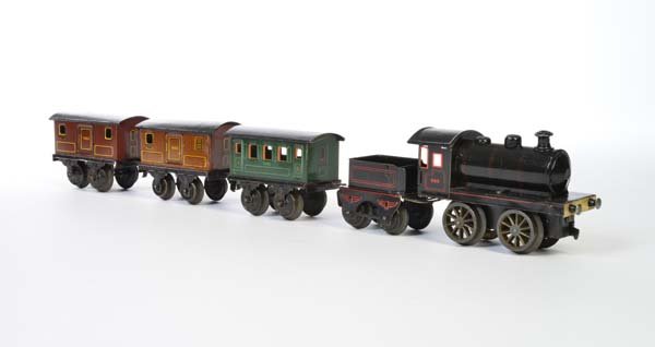 Marklin, Uhrwerk Dampflok mit 3 Wagen (1 of 1)