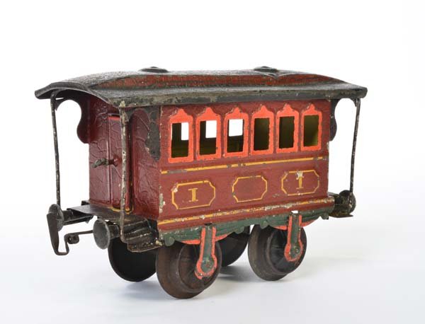 Marklin, Durchgangswagen 1807 mit glatter Tuer: Marklin, Corridor Coach 1807 with flat door, Germany pw, gauge 1, paint d., 1 coupling missing, 1 coupling replaced, C 3+
