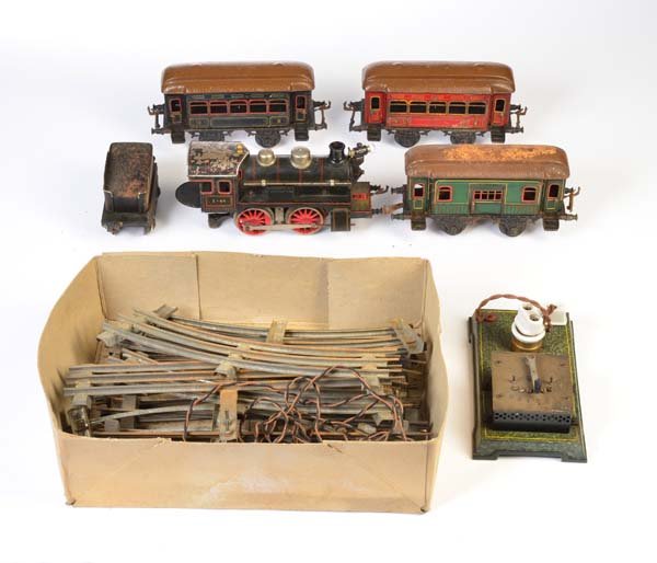 Bing, Lok mit 3 Wagen + Fahrgeraet + Schienen (1 of 1)