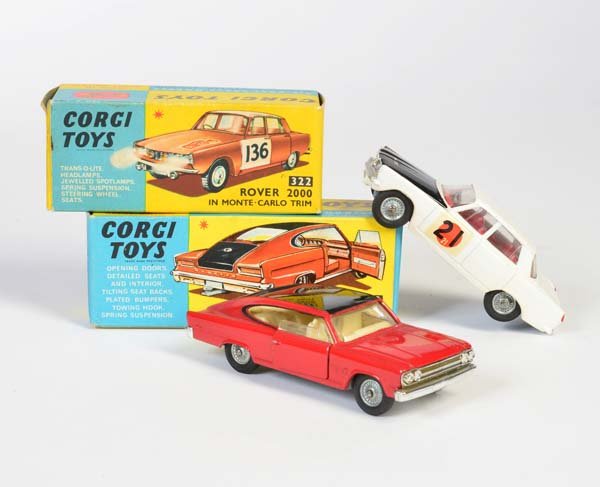 Corgi Toys, Rover 2000 Monte Carlo + Marlin Rambler mit: Corgi Toys, Rover 2000 Monte Carlo + Marlin Rambler mit Speichenfelgen, England, 1:43, Druckguss, Okt Z 1-, Z 1-