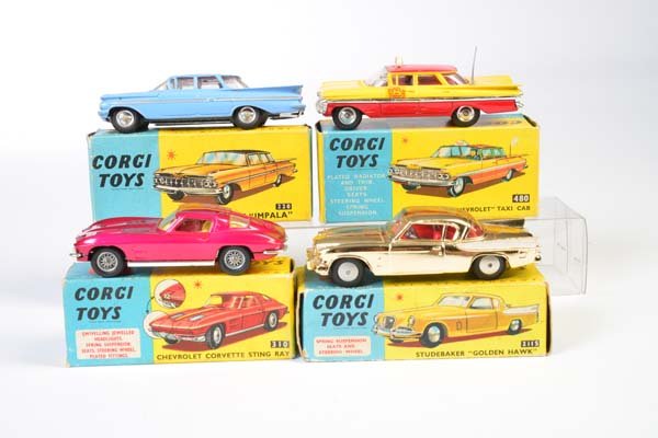 Corgi Toys, Studebaker Golden Hawk, Chevrolet Corvette, (1 of 1)
