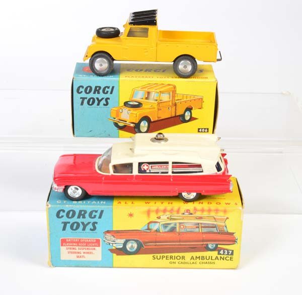 Corgi Toys, Cadillac Super Ambulance + Land Rover 109 (1 of 1)
