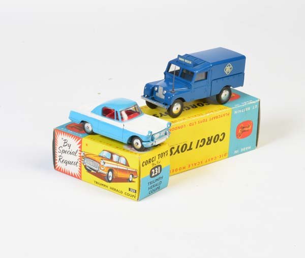 Corgi Toys, Triumph Herald Coupe + RAC Radio Land Rover (1 of 1)