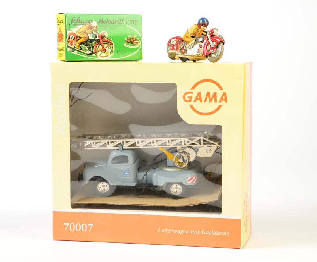 Gama/ Schuco, Leiterwagen + Motodrill Motorrad (1 of 1)