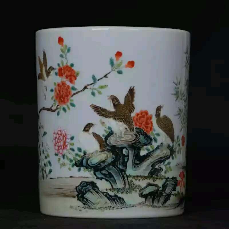 A famille rose porcelain brush pot (1 of 5)