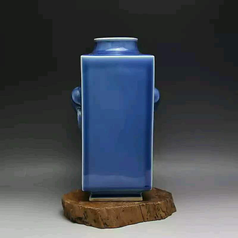 A blue glaze porcelain square vase (1 of 4)