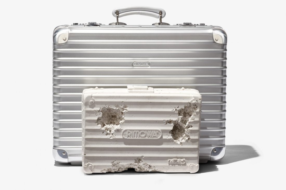 Daniel Arsham x Rimowa Eroded Attache Case White: Cast multiple, contained in a black satin lined aluminium RIMOWA briefcase, with accompanying Owner's Manual and 5-year Rimowa Gurantee Certificate.multiple 21.5 x 30 x 7.5 cm (8 1/2 x 11 3/4 x 2 7/8